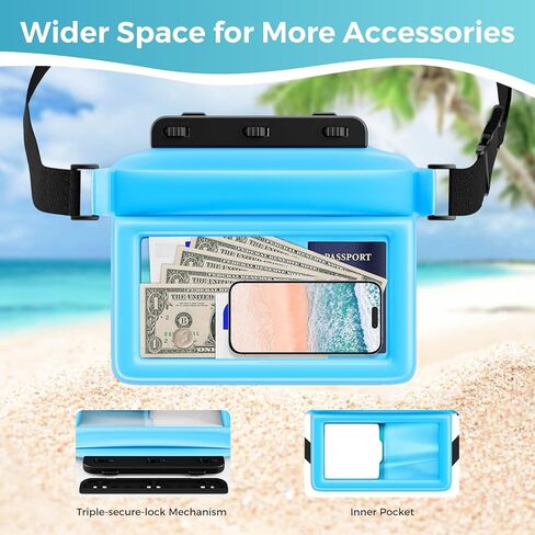 حقيبة هاتف كبيرة عائمة مقاومة للماء من جوتو مع حزام خصر قابل للتعديل، محفظة حقيبة جافة مقاومة للماء للهاتف المحمول وساعة جواز السفر والأشياء الثمينة، ضرورية للشاطئ للسباحة والغطس in Kuwait