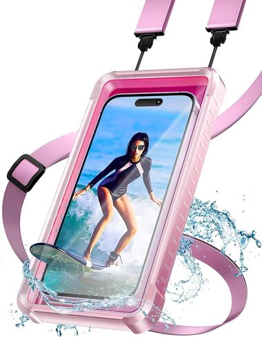 TOPGO Waterproof Phone Case with Crossbody Lanyard for Snorkeling, Diving and Filming [Underwater Screen Touchable & Water Protector] Cell Phone Dry Box Up to 7 inch for iPhone/Galaxy/Pixel- Pink in Saudi Arabia