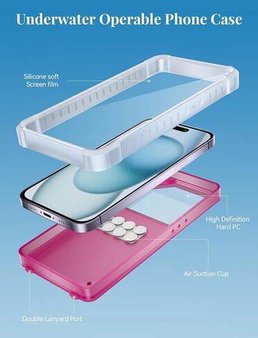 TOPGO Waterproof Phone Case with Crossbody Lanyard for Snorkeling, Diving and Filming [Underwater Screen Touchable & Water Protector] Cell Phone Dry Box Up to 7 inch for iPhone/Galaxy/Pixel- Pink in Saudi Arabia