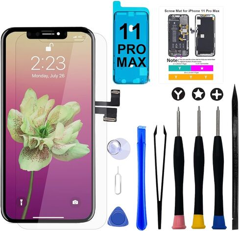 Brinonac for iPhone 11 Pro Max Screen Replacement Kit, 6.5" Full HD Retina LCD Display COF Touch Screen Digitizer Assembly Set with Repair Tools, Waterproof Adhesive, Tempered Glass in Saudi Arabia