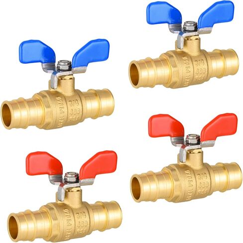 (عبوة من 4) صمام كروي نحاسي EFIELD Pex-A Expansion1/2 بوصة × 1/2 بوصة مع مستويات فراشة للمياه الساخنة والباردة، ومياه الشرب، ASTM F1960، معتمد من cUPC in Kuwait