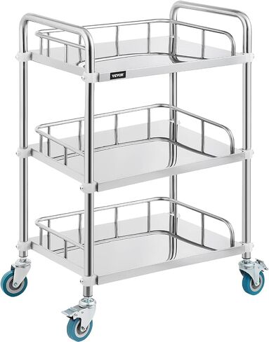 VEVOR Lab Rolling Cart 3 Shelves Shelf Stainless Steel Rolling Cart Catering Dental Utility Cart Commercial Wheel Dolly Restaurant Dinging Utility Services (23.4" x 15.6" x 33.2") in Saudi Arabia