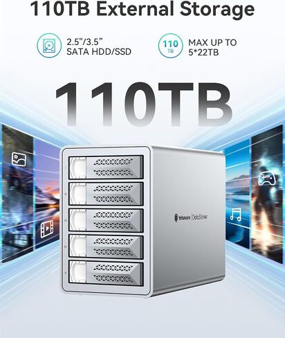 Yottamaster VN500C3 5 Bay Hard Drive Enclosure, 10Gbps Daisy-Chain 5 Bay DAS, Aluminum USB C DAS Enclosure Support 110TB (5x22TB), Max Up to 330TB for 2.5" & 3.5" SATA HDD/SSD (Diskless) in Saudi Arabia