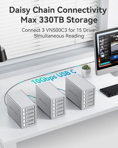 Yottamaster VN500C3 5 Bay Hard Drive Enclosure, 10Gbps Daisy-Chain 5 Bay DAS, Aluminum USB C DAS Enclosure Support 110TB (5x22TB), Max Up to 330TB for 2.5" & 3.5" SATA HDD/SSD (Diskless) in Saudi Arabia