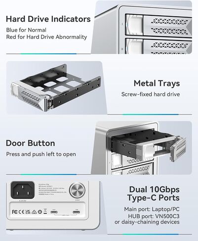 Yottamaster VN500C3 5 Bay Hard Drive Enclosure, 10Gbps Daisy-Chain 5 Bay DAS, Aluminum USB C DAS Enclosure Support 110TB (5x22TB), Max Up to 330TB for 2.5" & 3.5" SATA HDD/SSD (Diskless) in Saudi Arabia