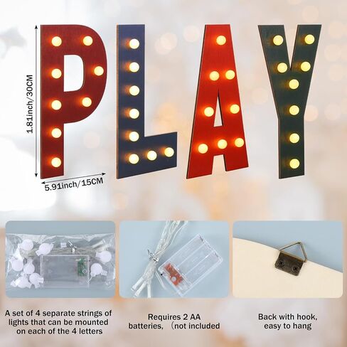 Blosssound Playroom Wall Decor 11.81 Inch Wooden Lighted Play Letters Sign Boho Play Letters Set Wall Signs with LED String for Toddler Girls Boys Playroom Art Nursery Room Decorations in Saudi Arabia
