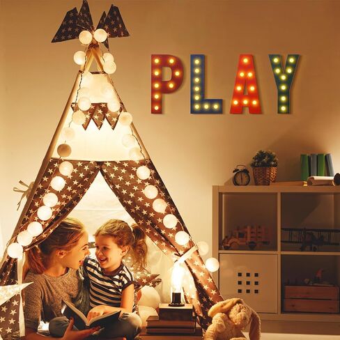 Blosssound Playroom Wall Decor 11.81 Inch Wooden Lighted Play Letters Sign Boho Play Letters Set Wall Signs with LED String for Toddler Girls Boys Playroom Art Nursery Room Decorations in Saudi Arabia