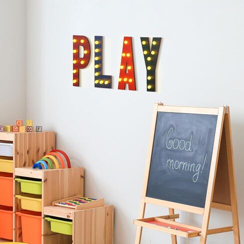 Blosssound Playroom Wall Decor 11.81 Inch Wooden Lighted Play Letters Sign Boho Play Letters Set Wall Signs with LED String for Toddler Girls Boys Playroom Art Nursery Room Decorations in Saudi Arabia