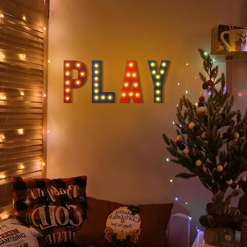 Blosssound Playroom Wall Decor 11.81 Inch Wooden Lighted Play Letters Sign Boho Play Letters Set Wall Signs with LED String for Toddler Girls Boys Playroom Art Nursery Room Decorations in Saudi Arabia