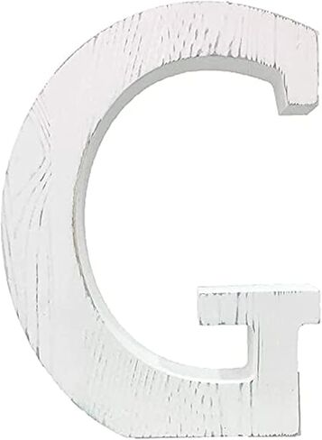 NA Large G Sign Wall Decor Letters Wood Distressed White Letters DIY Block Words Sign Alphabet Free Standing Hanging for Home Bedroom Office Wedding Party (G) in Saudi Arabia