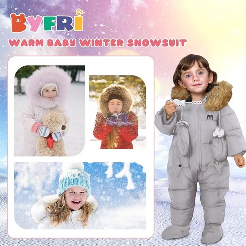 Baby Boys Girls Snowsuit with Gloves Toddler Winter Hooded Footie Infant Warm Jumpsuit Outerwer Thick Newborn Coat in Saudi Arabia