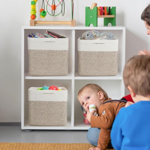 ZLG Cube Storage Bins for Shelf 11x11 Inch Suqare Rope Baskets Baby Toy Organzier Nursery Cube Storage Shelves Woven Storage Basket for Closet, Brown in Saudi Arabia