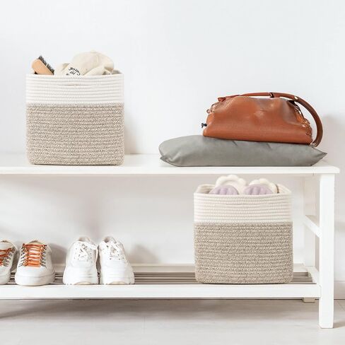 ZLG Cube Storage Bins for Shelf 11x11 Inch Suqare Rope Baskets Baby Toy Organzier Nursery Cube Storage Shelves Woven Storage Basket for Closet, Brown in Saudi Arabia