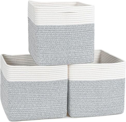 صناديق تخزين مكعبة من ZLG للرف مقاس 11 × 11 بوصة سلال حبل Suqare لعبة أطفال منظم أرفف تخزين مكعبة للحضانة، سلة تخزين منسوجة للخزانة، بني in Kuwait