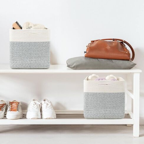 صناديق تخزين مكعبة من ZLG للرف مقاس 11 × 11 بوصة سلال حبل Suqare لعبة أطفال منظم أرفف تخزين مكعبة للحضانة، سلة تخزين منسوجة للخزانة، بني in Kuwait