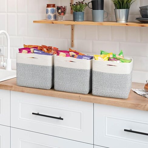 صناديق تخزين مكعبة من ZLG للرف مقاس 11 × 11 بوصة سلال حبل Suqare لعبة أطفال منظم أرفف تخزين مكعبة للحضانة، سلة تخزين منسوجة للخزانة، بني in Kuwait