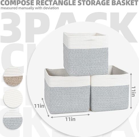 صناديق تخزين مكعبة من ZLG للرف مقاس 11 × 11 بوصة سلال حبل Suqare لعبة أطفال منظم أرفف تخزين مكعبة للحضانة، سلة تخزين منسوجة للخزانة، بني in Kuwait