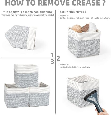 صناديق تخزين مكعبة من ZLG للرف مقاس 11 × 11 بوصة سلال حبل Suqare لعبة أطفال منظم أرفف تخزين مكعبة للحضانة، سلة تخزين منسوجة للخزانة، بني in Kuwait