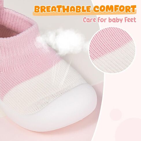Oamico Baby Sock Shoes Non-Slip Slip-On Walking Shoes Newborn Breathable Lightweight Slippers with Soft Rubber Sole Indoor Outdoor Sneakers in Saudi Arabia