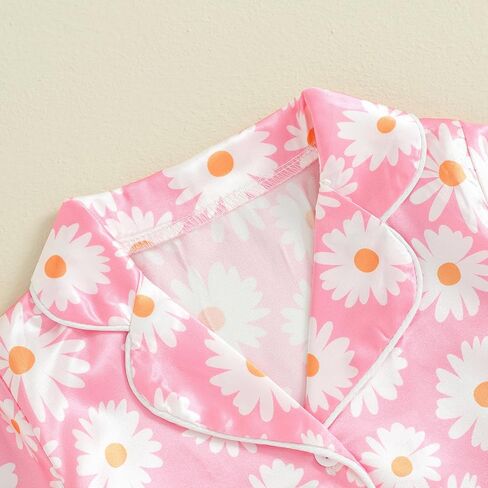 Multitrust Baby Girls Silk Pajamas Set Daisy Floral Girl Short Sleeve Button Down Shirts and Shorts Matching Pj Lounge Set in Saudi Arabia