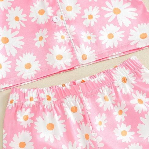 Multitrust Baby Girls Silk Pajamas Set Daisy Floral Girl Short Sleeve Button Down Shirts and Shorts Matching Pj Lounge Set in Saudi Arabia