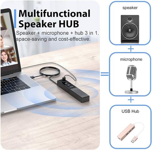 3 in 1 Computer Speaker with Microphone, USB Powered PC Speakers for Smart Home Office and Online Study,Portable and External Computer Speakers with Hubs,Plug &Play. in Saudi Arabia