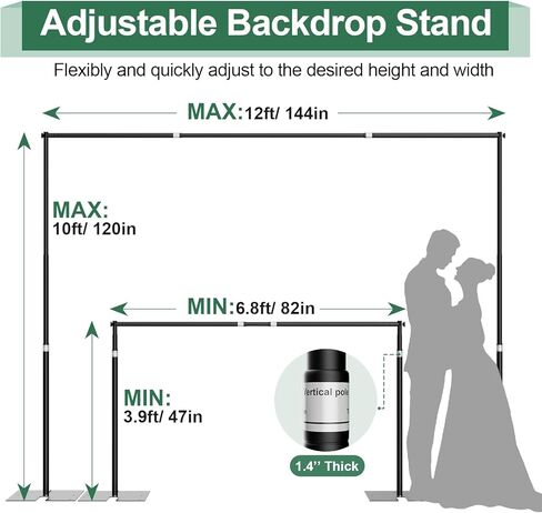 Pipe and Drape Backdrop Stand Kit 12x10ft, Heavy Duty Backdrop Stand, Adjustable Metal Background Stand Backdrop for Parties Wedding Birthday Decoration Photography Photo Booth in Saudi Arabia