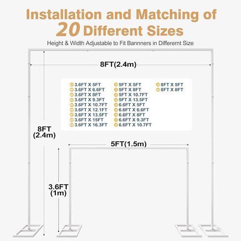 Wokceer Metal Heavy Duty Backrop Stand Square 8x8FT Adjustable Pipe and Drape Kit White Photo Booth Stand for Wedding Ceremony Birthday Party Photography Exhibition Celebration in Saudi Arabia