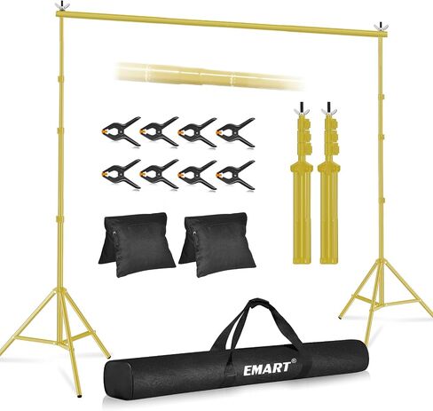 حامل خلفية EMART مقاس 10 × 8.5 قدم (عرض × ارتفاع) طقم دعم حامل خلفية قابل للتعديل في استوديو الصور مع شريطين متقاطعين و8 مشابك خلفية و2 كيس رمل وحقيبة حمل لتزيين الحفلات والمناسبات - أبيض in Saudi Arabia