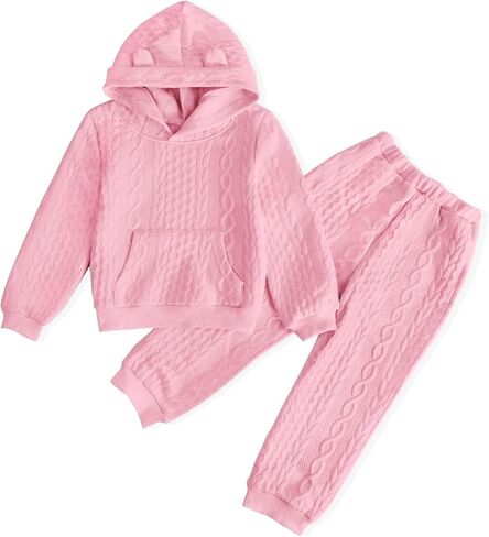 Toddler Baby Girl Clothes,Knitted Twist Hoodie Sweater Long Sleeve Tops+Pants 2 Piece Little Girls Outfits in Saudi Arabia