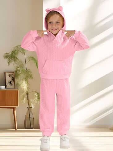 Toddler Baby Girl Clothes,Knitted Twist Hoodie Sweater Long Sleeve Tops+Pants 2 Piece Little Girls Outfits in Saudi Arabia