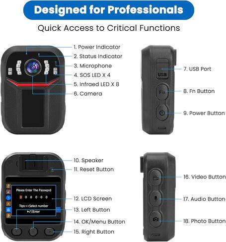 SPIKECAM Super Strong Clip Body Cameras with Audio Video Recording, Night Vision and File Protection, Wearable Police Body Camera for Personal Security, Law Enforcement,Civilians 64GB in Kuwait