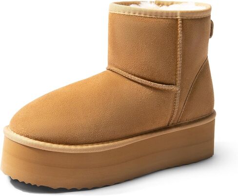 DREAM PAIRS Genuine Suede Classic Platform Boots for Women Water Resistant FuzzyClassic Ankle Winter Snow Low Boots with DIY Bows Faux Fur Lining Memory Foam Anti-Slip in Saudi Arabia