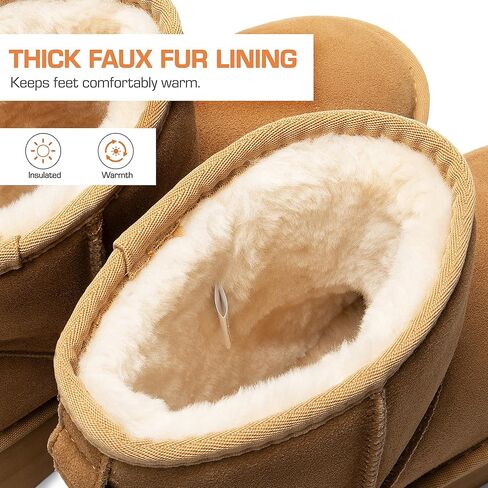 DREAM PAIRS Genuine Suede Classic Platform Boots for Women Water Resistant FuzzyClassic Ankle Winter Snow Low Boots with DIY Bows Faux Fur Lining Memory Foam Anti-Slip in Saudi Arabia