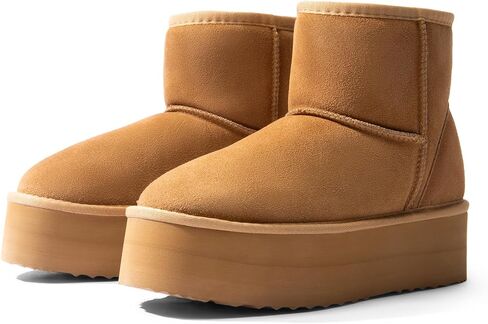 DREAM PAIRS Genuine Suede Classic Platform Boots for Women Water Resistant FuzzyClassic Ankle Winter Snow Low Boots with DIY Bows Faux Fur Lining Memory Foam Anti-Slip in Saudi Arabia