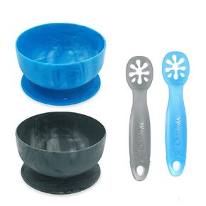 ChooMee Baby Suction Bowls & FlexiDip Learning Utensil Set, 4 CT Small, Aqua Green