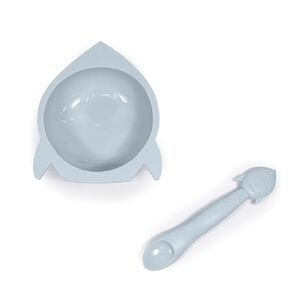 SILIBOWL + Spoon Set by Kushies Cute Silicone Bowl with Suction and Spoon Set for Babies, Toddlers and Kids, Non Slip, Dishwasher, Microwave, Freezer and Oven Safe, BPA, PVC and Phthalate Free - Blue