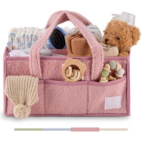 Babylicious Baby Diaper Caddy Organizer | Changing Table Organizer for Wipes and Diapers | Teddy Diaper Organizer for Changing Table | Newborn Essentials Must Haves for Parents - Blush Rose