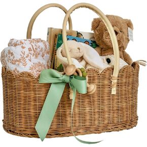 Baby Diaper Caddy Organizer, Handmade Rattan Diaper Caddy with Handles, Natural Diaper Caddy, Baby Essentials Organizer, Baby Shower, Nursery Organizer