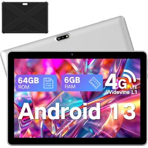 تابلت 10.1 بوصة أندرويد 13، 2024 تابلت خلوي مع فتحة بطاقة SIM، تابلت وهاتف 4G LTE (إجراء المكالمات)، G+G HD IPS، تابلت مع حافظة، 6 جيجابايت + 64 جيجابايت، دعم 1 تيرابايت، 5 ميجابكسل + 8 ميجابكسل نظام تحديد المواقع 5G واي فاي in Kuwait