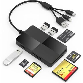Memory Stick pro Duo Adapter Reader - 8 in 1 SD/TF/MS/CF/XD Card Reader for iPhone/Computer/USB C Device, Lightning+USB A+USB C Multi Memory Card Reader with 3 USB 2.0 Ports, XD Picture Card Reader