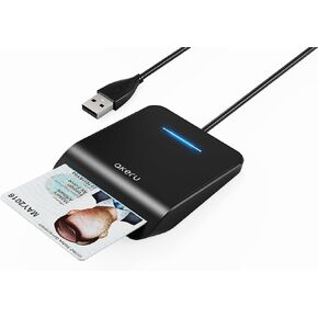 AKERU CAC Card Reader with LED Indicator, DOD Military Common Access, (5 feet Long Cable). Universal Compatibility, Compact PIV Smart Card Reader Compatible with Windows, Mac OS– Black [EAL-20]