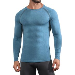 Men's Long Sleeve Workout Shirt Seamless Running Gym Tee Shirts Athletic Base Layer Compression Undershirt Top
