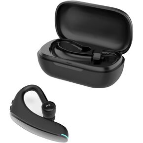 Handsfree Bluetooth Headset with 1000 mAh Charging Case,Single Ear Headset with Mic,Single Earbud,Wearable on Both Ears,18 Hours Talk Time,Compatible with iOS & Android,Ideal for Truckers, Office