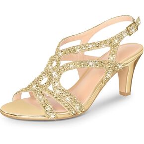 PIZZ ANNU Women's Amelia Heels Sandals Sparkle Crystal Open Toe Slingback High Heel Sandals Dress Pumps Shoes for Party Wedding