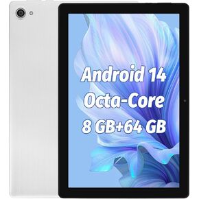 10.1 Inch Tablet Android 14 Octa Core Processor Tablet, 8GB RAM 64GB ROM (TF 1TB), 5+8MP Dual Camera (White)