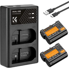K&F Concept EN-EL15 EN-EL15C Battery and Dual Slot Charger for Nikon Z8 Battery Compatible with Nikon Z6ii Z6 Z7 D850 D780 D750 D7500 Camera, 2100mAh