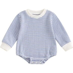Newborn Baby Girl Boy Fall Winter Clothes Long Sleeve Stripe Sweatshirt Romper Cute Shirt Unisex Outfit 0-18M