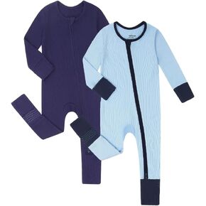 Bafeicao 2 Pack Baby Rayon of Bamboo Romper Sleeper with Mitten Cuffs Two Way Zipper One-Piece Footless Pjs Sleep and Play