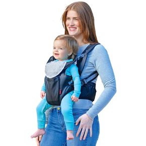 Nuby Deluxe Baby Carrier: Newborn to Toddler with Lumbar Support for 7.7-32.8 lb. (3.5-14.9 kg) Lightweight Breathable Mesh Fabric Bonus Teether Removeable Baby Drool Bib Color: Black